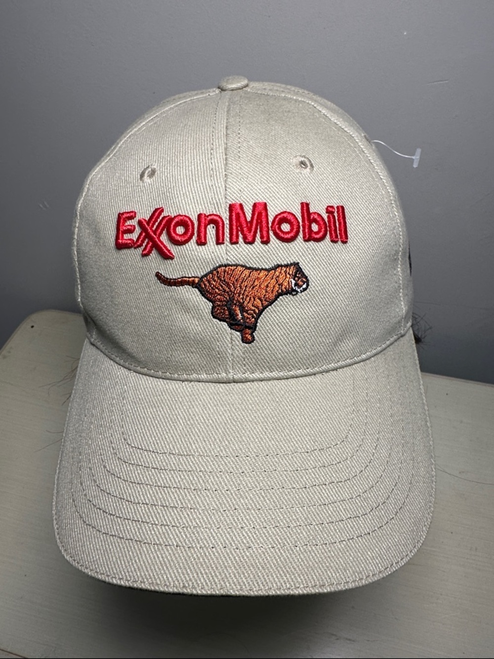 Exxon Mobil Beige Nobody Gets hurt Cap with Tiger New Sample